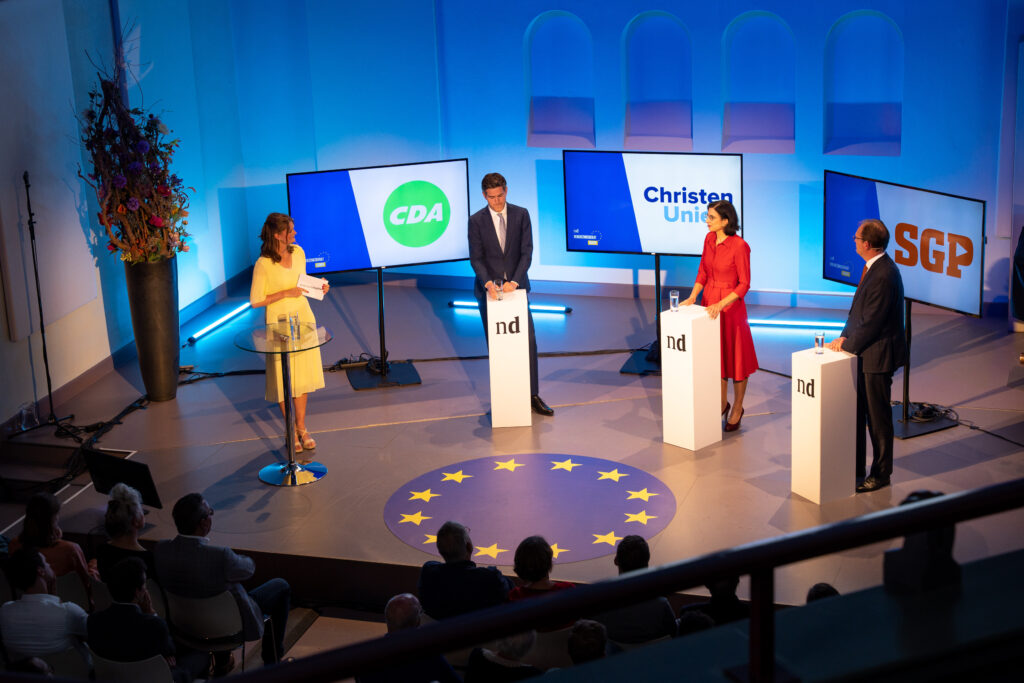 EDE. ND Europese Verkiezingsdebat in de Noorderkerk in Ede, Bert-Jan Ruissen SGP, Anja Haga ChristenUnie, Tom Berendsen CDA. beeld Niek Stam